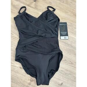 MIRACLESUIT Women's Black Mystify Crossover One Piece Swimsuit Sz 16